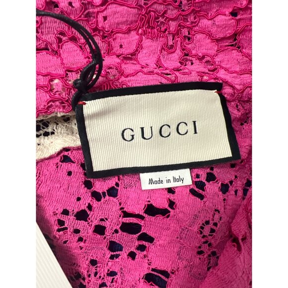 Gucci Lace Bomber Jacket Pink Navy Cream Zip-Up Logo Patch - Picture 8 of 16